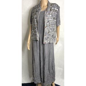 Vintage 90s Country Wear Casuals Dress & Jacket S Black Gray Chambray Modest